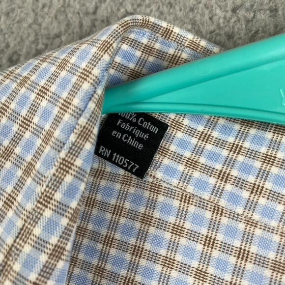 David Donahue Button Up Shirt Men's 17 34/35 XL Blue Brown Plaid Causal Formal - Picture 5 of 11